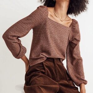 Madewell Jacquard Puff-Sleeve Crop Top 2XL Brown